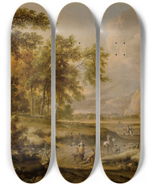 Triptych art skateboard deck of Jan Wijnants An Extensive Landscape With Figures On A Path In The Foreground_1 by Jan Wijnants (1632-1684)