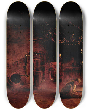 Triptych art skateboard deck of Almeida Jnior Country Kitchen by Almeida Junior (1850-1899)