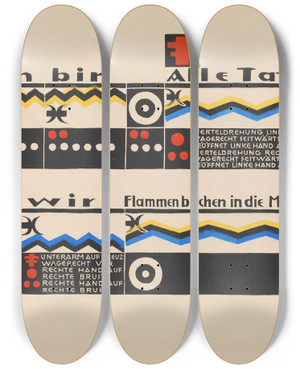 Triptych art skateboard deck of Lothar Schreyer Untitled Leaf Xxiiii by Lothar Schreyer (1886-1966)