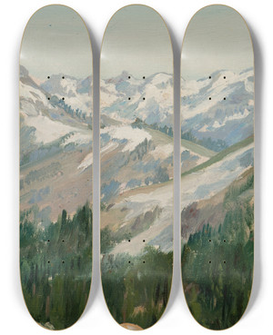 Triptych art skateboard deck of William Franklin Jackson First Snow by William Franklin Jackson (1850-1936)