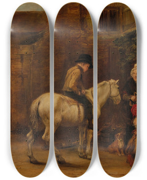 Triptych art skateboard deck of Sir David Wilkie The Errand Boy by Sir David Wilkie (1785-1841)