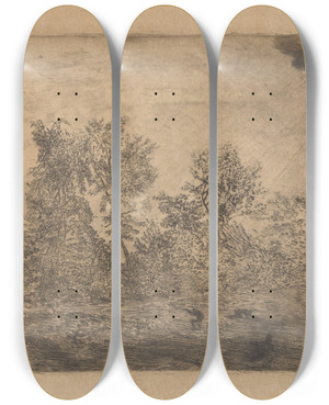Triptych art skateboard deck of James Ensor Windstoot In Het Geboomte_1 by James Ensor (1860-1949)