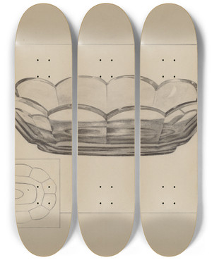 Triptych art skateboard deck of Hugh Clarke Fruit Dish by Hugh Clarke