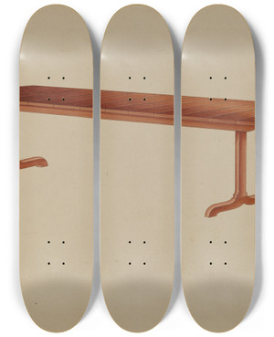 Triptych art skateboard deck of Lon Cronk Shaker Refectory Table by Lon Cronk