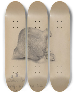 Triptych art skateboard deck of George B Wally Basket by George B Wally