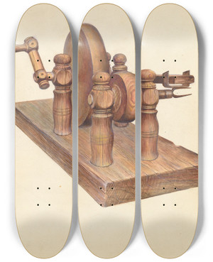 Triptych art skateboard deck of Samuel W Ford Apple Peeler by Samuel W Ford
