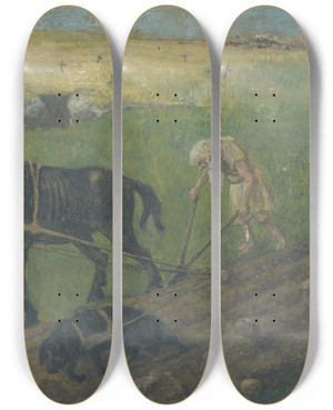 Triptych art skateboard deck of Tom Andrakovi Ploughman by Tomas Andraskovic (1871-1944)