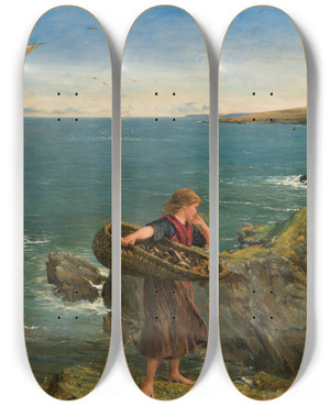 Triptych art skateboard deck of James Clarke Hook The Mushroom Gatherers by James Clarke Hook (1819-1907)