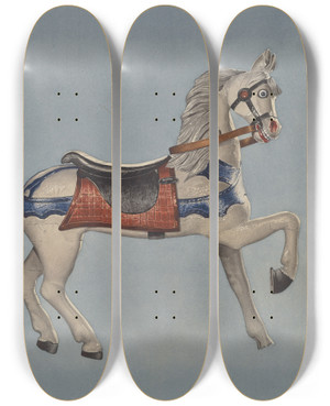 Triptych art skateboard deck of Henry Tomaszewski Carousel Horse_2 by Henry Tomaszewski