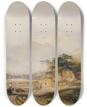 Triptych art skateboard deck of Copley Fielding Langdale Pikes by Copley Fielding (1787-1855)