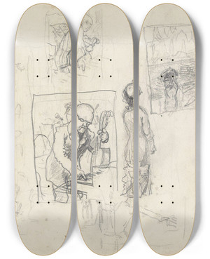 Triptych art skateboard deck of Christian Krohg Composition Studies by Christian Krohg (1852-1925)