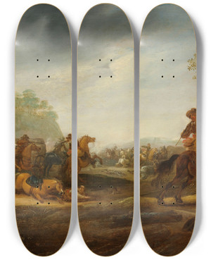 Triptych art skateboard deck of A Van Hoef Cavalry Skirmish by A Van Hoef (17-)