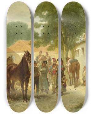 Triptych art skateboard deck of Charles Rochussen De Requisitie by Charles Rochussen (1814-1894)
