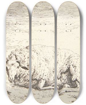 Triptych art skateboard deck of Karel Dujardin Liggende Fr by Karel Dujardin (1622-1678)