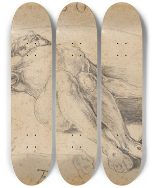 Triptych art skateboard deck of Albrecht Drer The Dead Christ by Albrecht Durer (1471-1528)