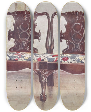 Triptych art skateboard deck of Edwin Foley Carved Walnut Darby And Joan Settee by Edwin Foley (1859-1912)