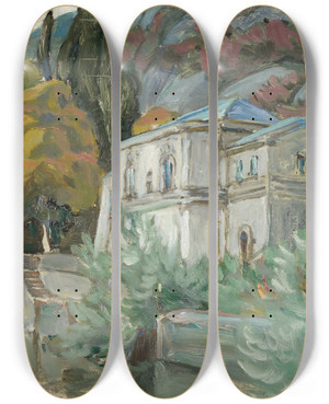 Triptych art skateboard deck of Anna Boberg By Lago Di Como Study From Italy by Anna Boberg (1864-1935)