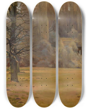 Triptych art skateboard deck of Leon Szpdrowski Park Fragment by Leon Szpadrowski (1872-1950)