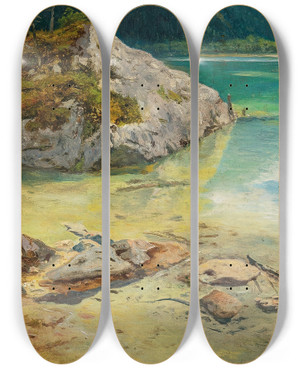 Triptych art skateboard deck of Anton Schrdl Impression Of Lake Attersee by Anton Schrodl (1820-1906)