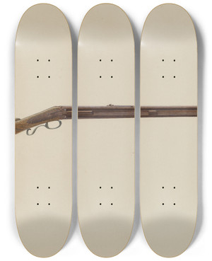 Triptych art skateboard deck of Samuel Faigin Gun by Samuel Faigin