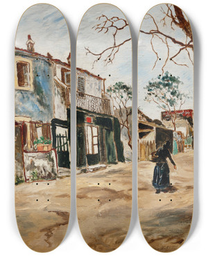 Triptych art skateboard deck of Marcel Leprin Rue Saintouen by Marcel Leprin (1891-1933)