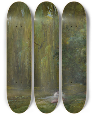 Triptych art skateboard deck of Alphonse Morlot La Baigneuse by Alphonse Morlot (1838-1918)