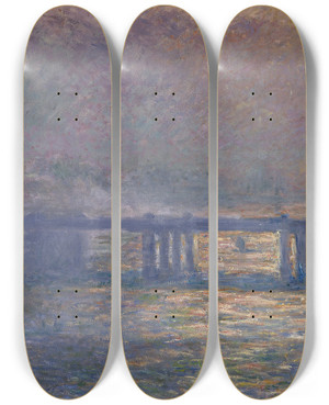 Triptych art skateboard deck of Claude Monet Charing Cross Bridge_1 by Claude Monet (1840-1926)