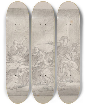 Triptych art skateboard deck of Nicaise De Keyser The Geuzen_1 by Nicaise De Keyser (1813-1887)