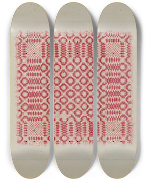 Triptych art skateboard deck of Eldon Allen Bedspread by Eldon Allen