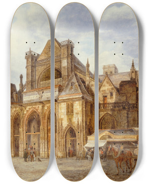 Triptych art skateboard deck of Auguste Wynantz Lglise De Saintgermainlauxerrois by Auguste Wynantz (1795-1848)