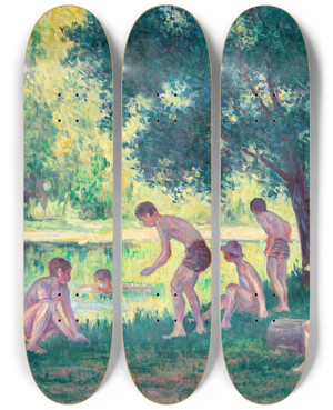 Triptych art skateboard deck of Maximilien Luce Baignade Dans La Cure_2 by Maximilien Luce (1858-1941)