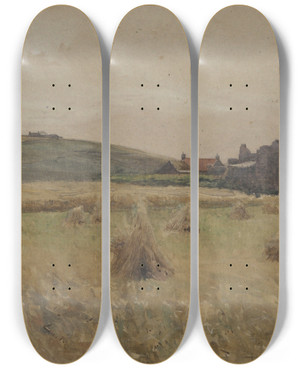 Triptych art skateboard deck of Alfred R Waud Wheatfield by Alfred R. Waud (1828-1891)
