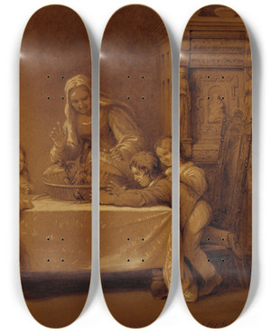 Triptych art skateboard deck of Robert Walter Weir Family Group by Robert Walter Weir (1803-1889)