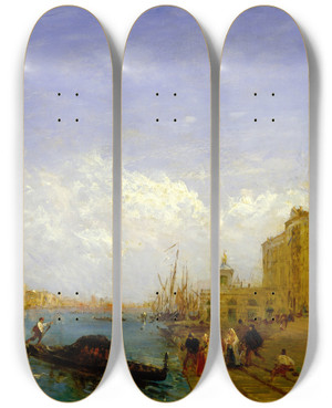 Triptych art skateboard deck of Flix Ziem Venetian Scene_1 by Felix Ziem (1821-1911)