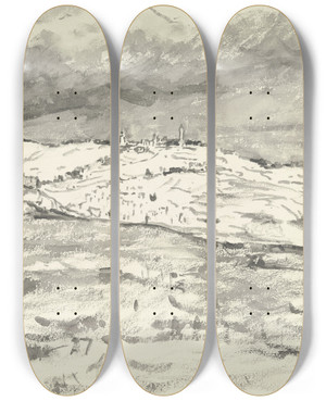 Triptych art skateboard deck of Jakob Nussbaum Jerusalem Blick Auf Lberg Und Tempelplatz Von Sdwest by Jakob Nussbaum (1873-1936)