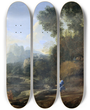 Triptych art skateboard deck of Gaspard Dughet Italian Landscape by Gaspard Dughet (1615-1675)