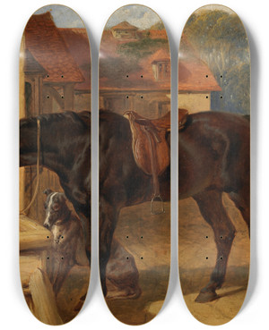 Triptych art skateboard deck of John Frederick Herring Snr A Horse Drinking by John Frederick Herring Snr (1795-1865)