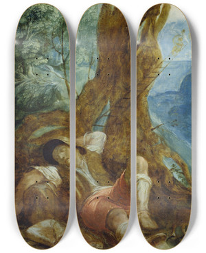 Triptych art skateboard deck of Adam Elsheimer Jacobs Dream_1 by Adam Elsheimer (1578-1610)