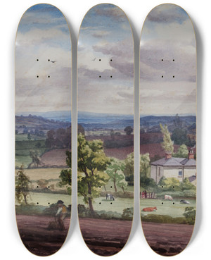Triptych art skateboard deck of Elijah Walton Low Hill by Elijah Walton (1832-1880)