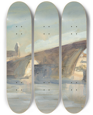 Triptych art skateboard deck of Hercules Brabazon Brabazon A Bridge by Hercules Brabazon Brabazon (1821-1906)