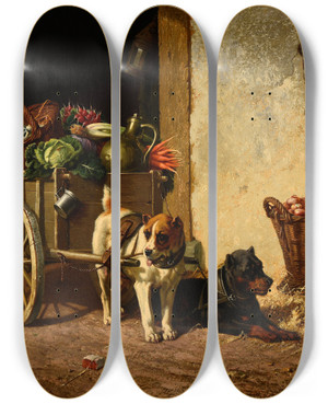 Triptych art skateboard deck of Charles Thomas Attelage De Chiens by Charles Thomas (1857-1892)
