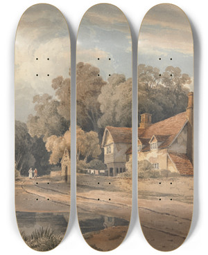 Triptych art skateboard deck of Ramsay Richard Reinagle At Bromley Kent by Ramsay Richard Reinagle (1775-1862)