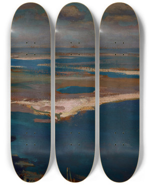 Triptych art skateboard deck of Jan Stanislawski The Dnieper River In Blue by Jan Stanislawski (1860-1907)
