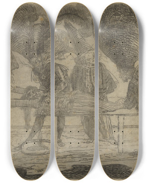 Triptych art skateboard deck of James Ensor De Moord_2 by James Ensor (1860-1949)