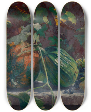 Triptych art skateboard deck of Hugo Charlemont Stillleben by Hugo Charlemont (1850-1939)