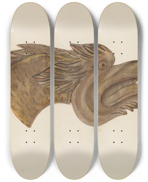 Triptych art skateboard deck of Gerard Barnett Animal Head by Gerard Barnett