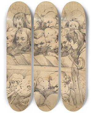 Triptych art skateboard deck of John Hamilton Mortimer The Concert by John Hamilton Mortimer (1740-1779)