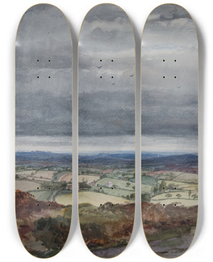 Triptych art skateboard deck of Elijah Walton Low Hill From Cofton Hill by Elijah Walton (1832-1880)