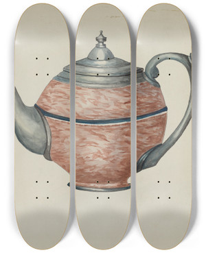Triptych art skateboard deck of Beulah Bradleigh Pewter Teapot_2 by Beulah Bradleigh