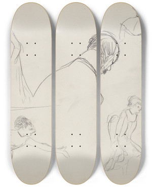 Triptych art skateboard deck of Edgar Degas Five Rapid Sketches by Edgar Degas (1834-1917)